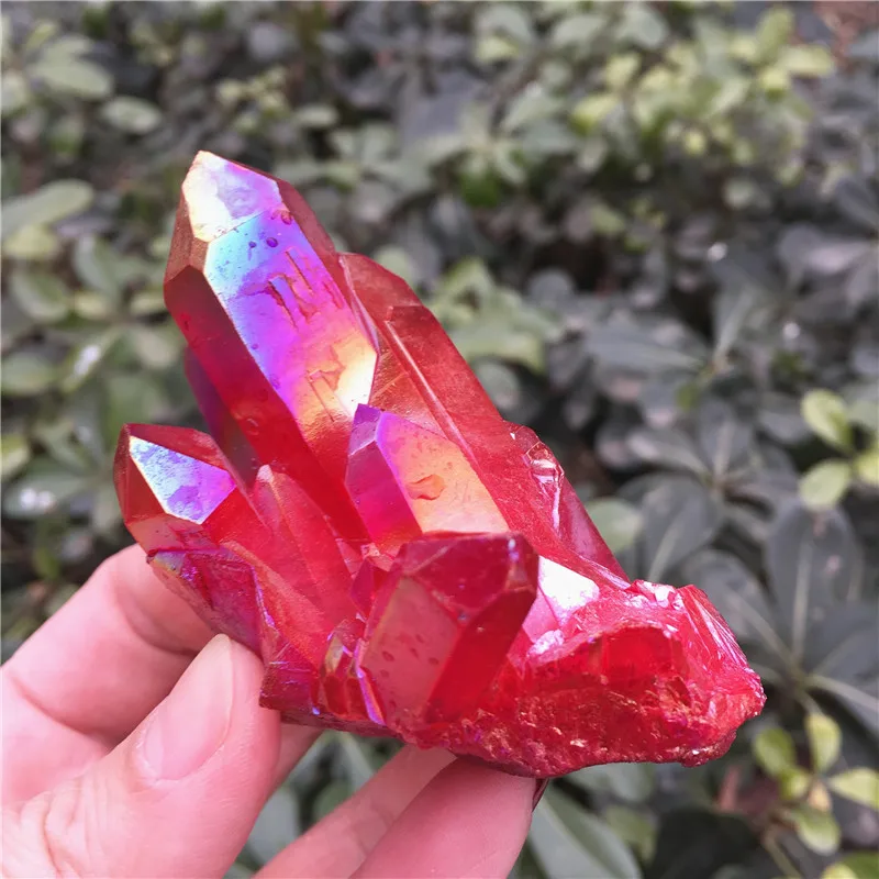 

Rare big red flame aura quartz crystal point group healing