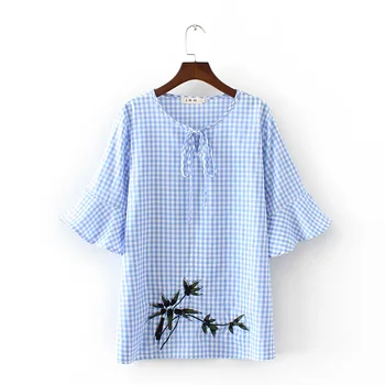 

Oversized Plus Size Cotton Women T Shirt O-Neck Plaid t-shirt Short Sleeve Women Tops Tshirt Spring Summer Tee Shirt