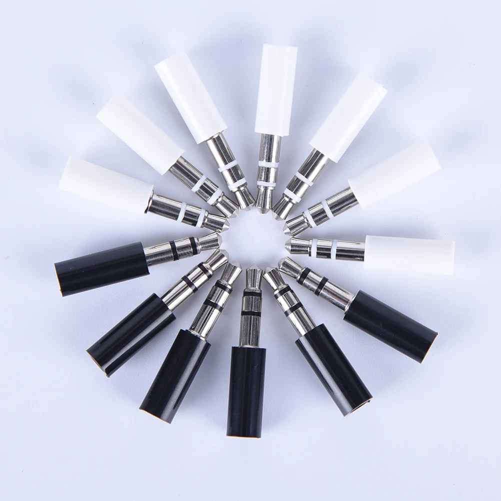 

3.5mm 10pcs/lot Stereo Headset Plug With Tail 3 Pole 3.5mm Audio Plug Jack Adaptor Connector For Iphone White And Black