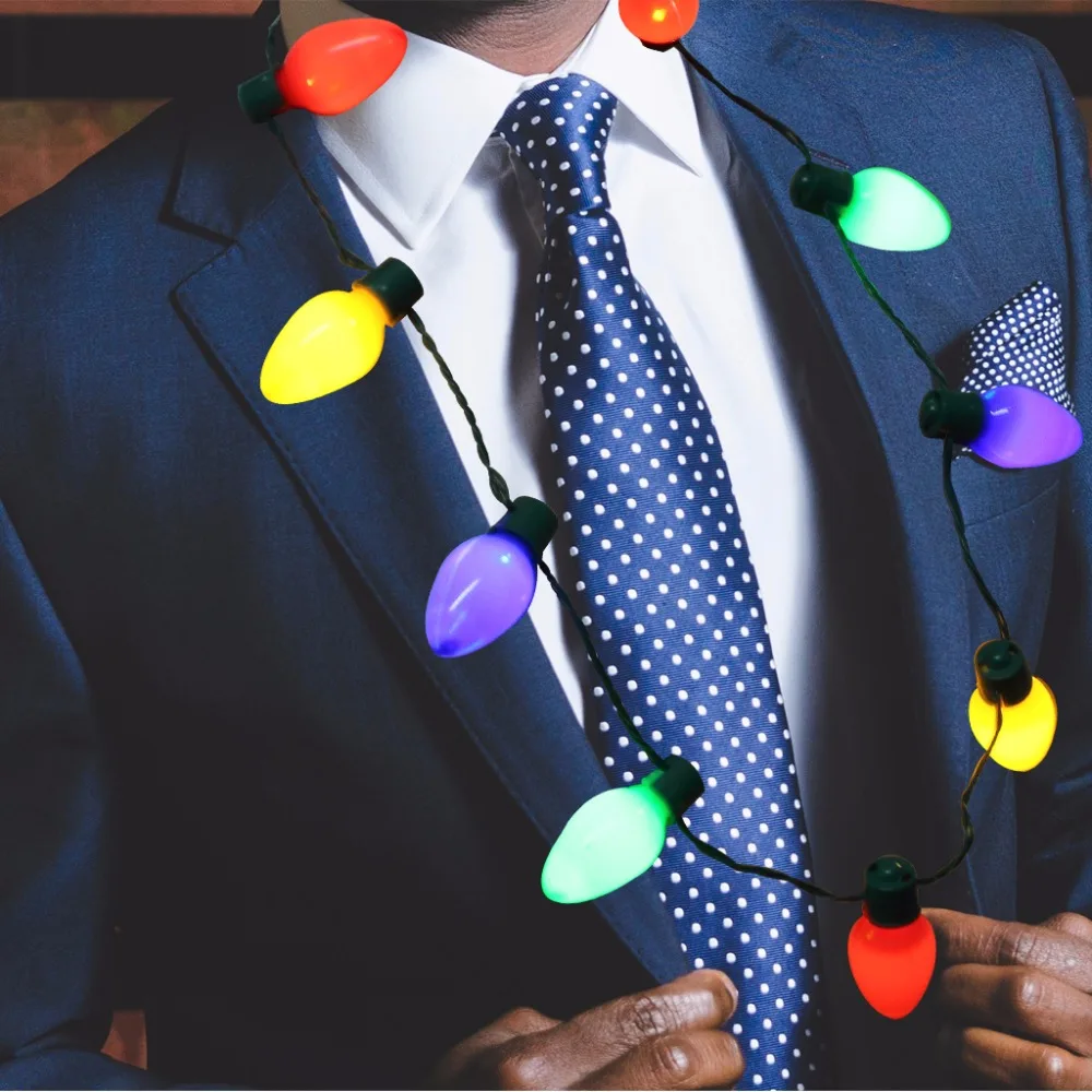 

1 Piece Xmas Light Up LED Necklace 3 Flashing Bulbs String Christmas Ornament Decoration Gift For Kids Or Adults Party Favors