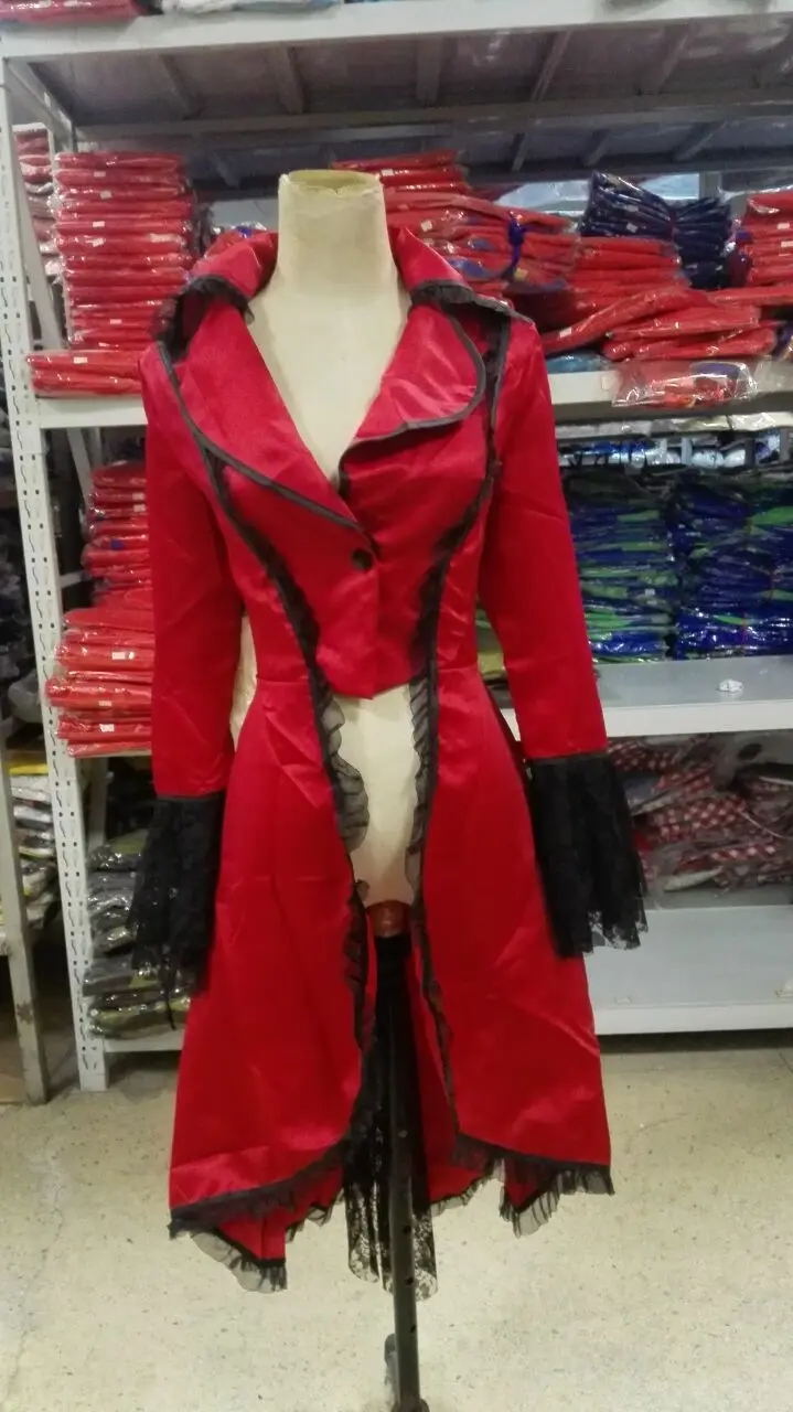 Women Lace Trim Lace-up High Low Coat Black Steampunk Victorian Style Gothic Jacket Medieval Noble Court Dress S-3XL