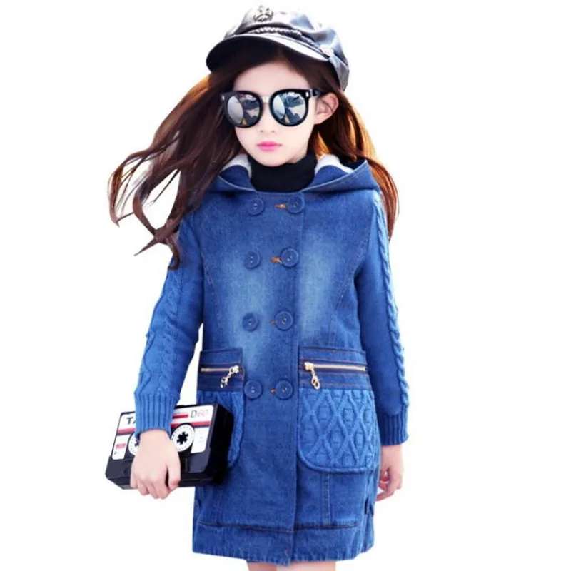 2018 children Windproof Jacket Teenager Denim Coat Baby Girls Autumn Double Breasted Outerwear Kids patchwork Long Sweater 2018 children Windproof Jacket Teenager Denim Coat Baby Girls Autumn Double Breasted Outerwear Kids patchwork Long Sweater