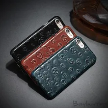 

Hot Original Natural Real Genuine Cow Leather Case For iPhone 7 6 6S Plus 5 5S SE Cell Phone 3D Pirate Skull Back Covers Cases