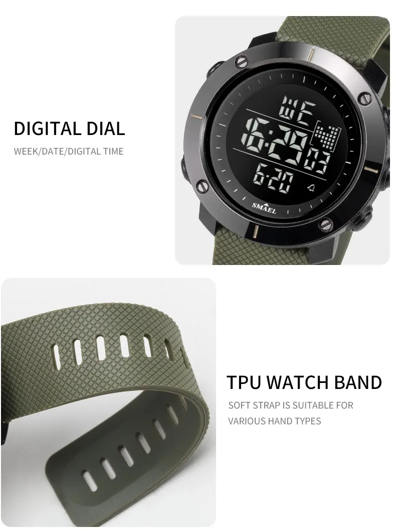 SMAEL Brand Men's Sport Watches LED Digital Watch Men Wrist Watch Black Alarm Countdown Stop Watches For Men Relogio Masculino