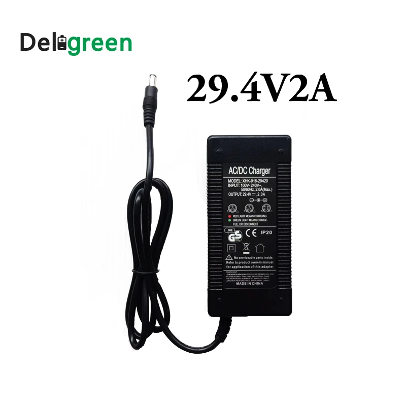 

Deligreen 29.4V 2A Battery Charger Lithium Ion LiNCM Charger for 7 Series Electric Charger for Self balancing scooter Hoverboard