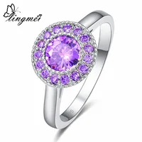 lingmei 2017 New Round Sparkling Purple Cubic Zirconia Silver Color Ring Size 6 7 8 9 Elegant Luxury Women Jewelry Parrty Gift