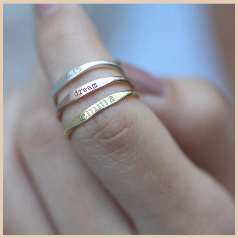 Ceny Spersonalizowane 925 srebrny nazwa własna pierścień grawerowane data początkowa współrzędne nazwa delikatne wieżowych pierścienie kobiety mężczyźni biżuteria nowy