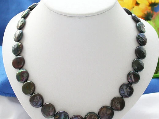 

ddh002894 A++ 16.5" 14MM BLACK COIN FRESHWATER PEARL NECKLACE