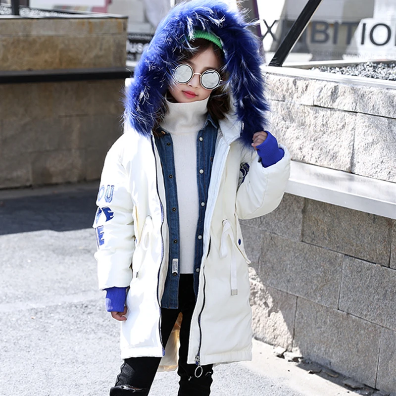 

Russia New Children Winter Jacket Girl Winter Coat Kids Warm Thick Fur Collar Hooded long down Coats For Teenage 6 8 10 12 14