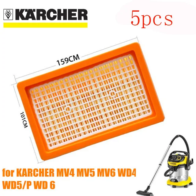 

New Flat-Pleated 5pcs Filter for KARCHER MV4 MV5 MV6 WD4 WD5 WD6 Wet and Dry Vacuum Cleaner Parts #2.863-005.0 HEPA Filters