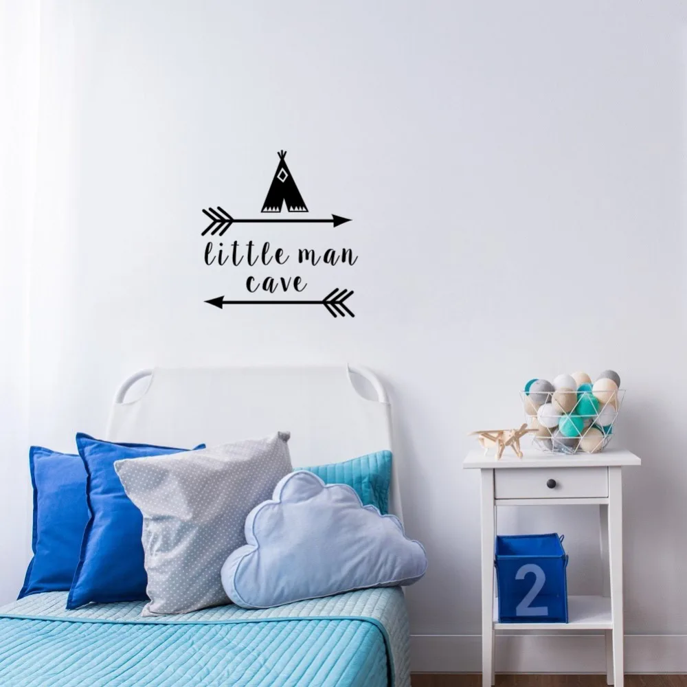 Little Man Cave Wall Decals Quote Words Nursery Boys Room Wall Decor Stickers