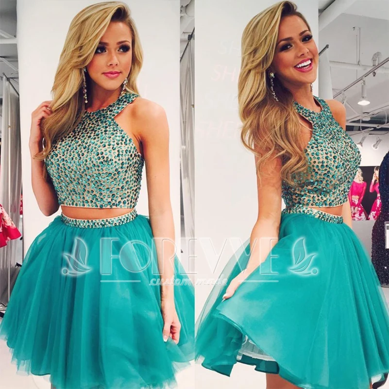 mint green 2 piece prom dress