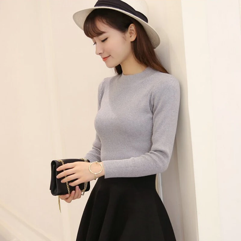 Половина Водолазка Bodycon свитера Для женщин пуловеры Slim Fit трикотаж для улицы 2018