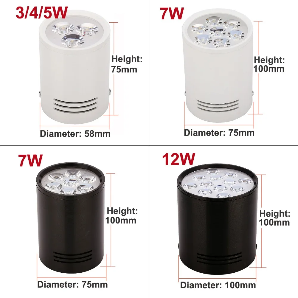 2," 3" " поверхностного монтажа потолочные светильники Светодиодный прожектор 3 Вт 5 Вт 7 Вт 12 Вт белый черный корпус для гостиной, ванной комнаты, кухни