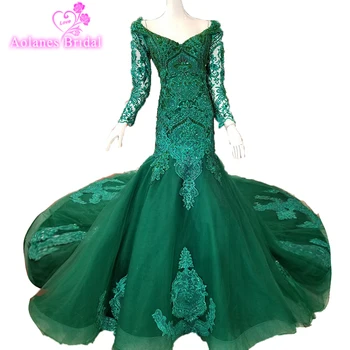 

2018 Dubai Arabic Wedding Dresses Mermaid Long Sleeves Court Train Beaded Pearls Backless Lace Wedding Bridal Dress Bridal Gown