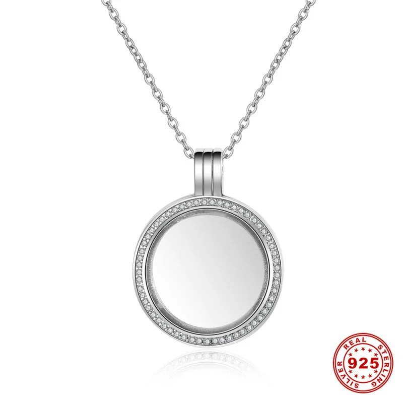 24mm Round Zircon Pave Genuine 925 Sterling Silver Floating Charm Lockets Pendant For DIY Memory Necklace DSLP03 | Украшения и