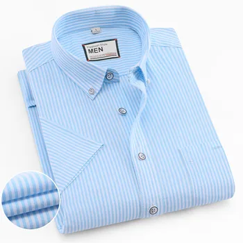 

100% Cotton Vertical Striped Shirt Men Brand Luxury Short Sleeve Regular Fit Foraml Office Smart Casual Button Male Social Shirt