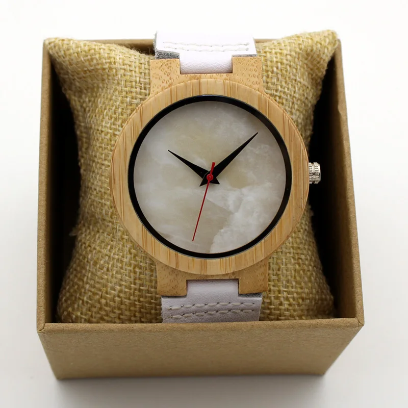 

Fashion Japan Quartz Men Bamboo Wood Watch White Black Leather Band Luxury Wooden Wristwatches Male Vintage Box 2018 Antibrittle