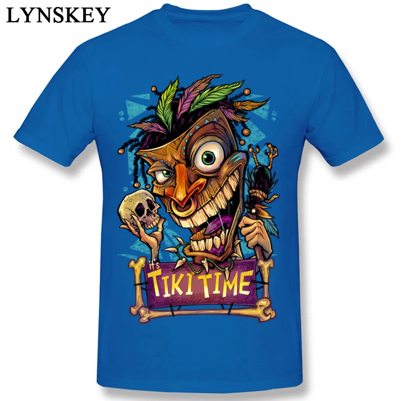 Design Tops T Shirt Fashion Round Neck Short Sleeve Tiki Man Cotton Fabric Men T-shirts Family Summer/Autumn Tee Shirt blue