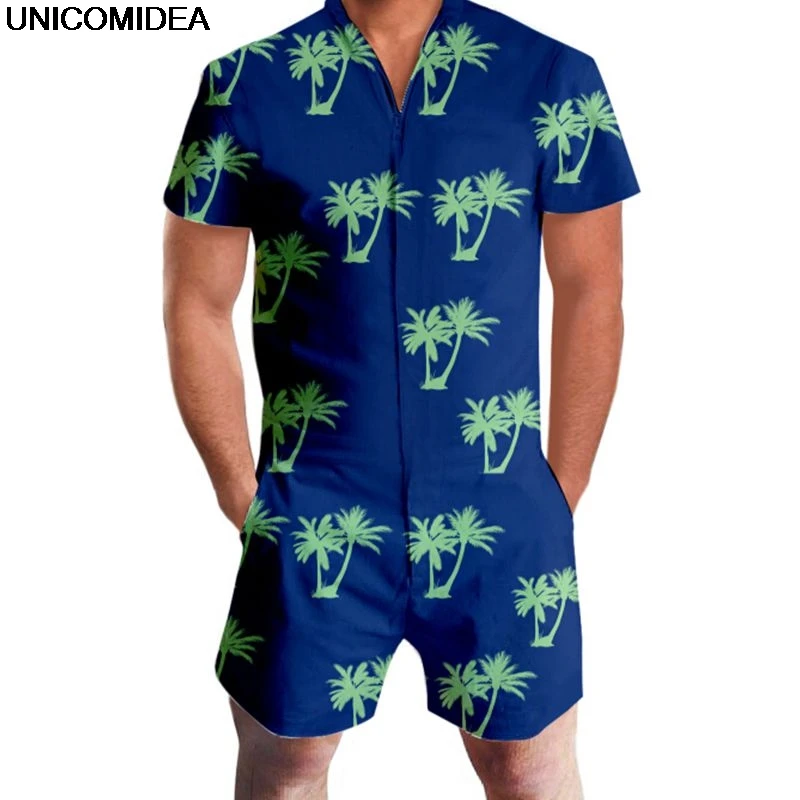 

Hawaiian Beach 3D Coconut Tree Men Rompers Jumpsuit Summer Playsuit Overalls Men Shorts Harajuku Harem Cargo Slim Fit Men's Sets