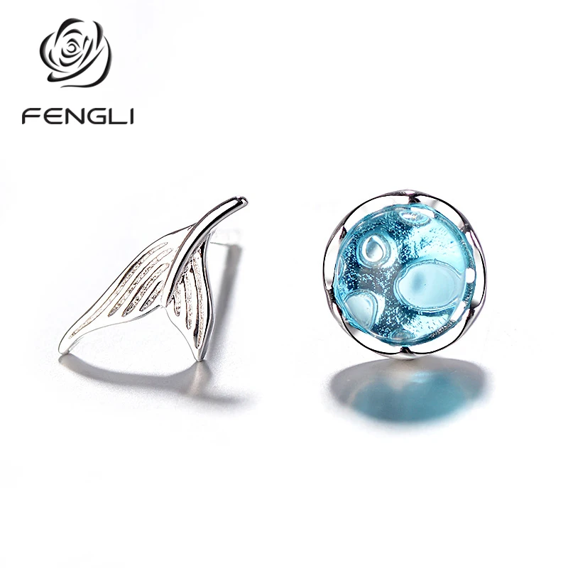 Женские серьги гвоздики в форме хвоста FENGLI 1 пара синий цвет