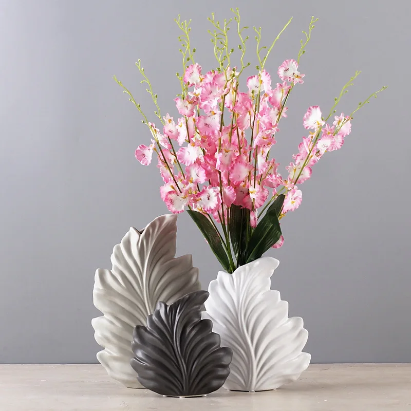 Modern Home Decoration Leaf Ceramic Flower Vase Tabletop Vase Europe