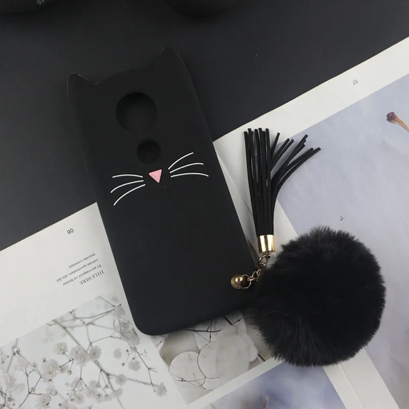 Cute 3D Cartoon Silicon Case for Motorola Moto E5 Plus E5+ Cases Japan Glitter Beard Cat Lovely Ears Kitty Phone Cover MOTOE5