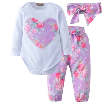 

Newborn Baby Girl Clothes Sets Bodysuit Tops Long Sleeve Floral Pants Headbands Infant 3Pcs Outfits Playsuit Baby Girl Clothing