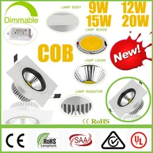 Затемняемый квадратный CREE 9 Вт 12 Вт 15 Вт 20 Вт COB светодиодный светильник+ Мощный драйвер откидное крепление встраиваемые потолочные лампы SAA