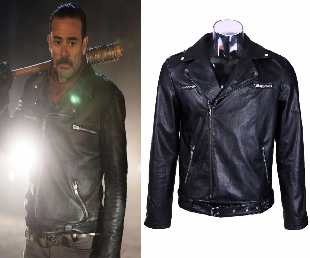 2016 черные кожаные куртки The Walking Dead 7 Negen кожаная одежда с отложным воротником для