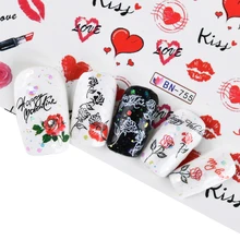 12 вариантов дизайна Валентина ногтей переноса воды Стикеры наклейки с принтом в виде губ воздушный шар с дизайном «любовь» цветок Романтический Советы Маникюр SABN745-756