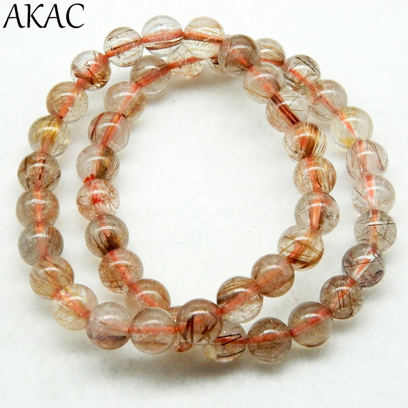 

Genuine good quality copper rutile quartz bracelet beads 8-9mm for women bracelet or men bracelet best gift
