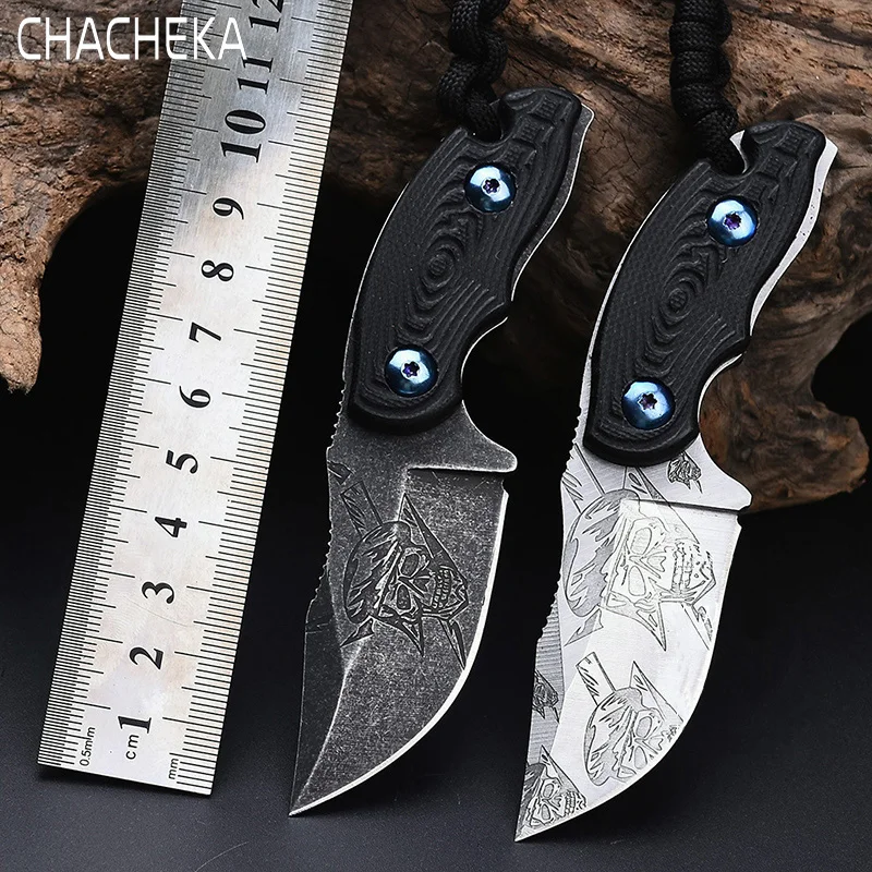 

CHACHEKA 7CR17 Stainless Steel Pirate Skull Pattern Fixed Blade Knife Survival Small Straight Knives Camping Hunting EDC Tools