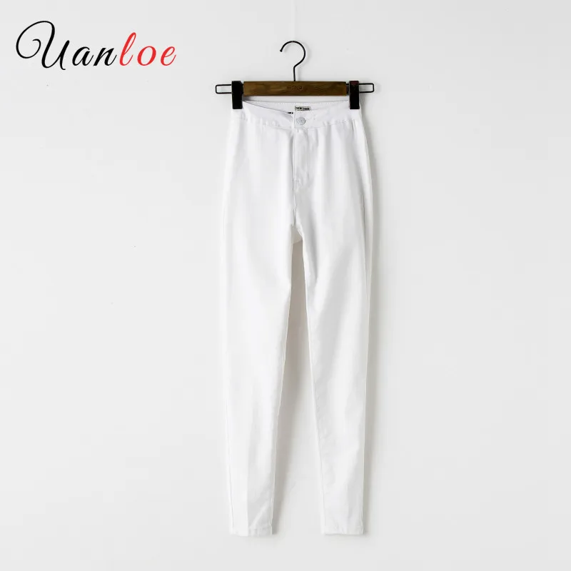 Белый простой джинсы для женщин для эластичность женские узкие джинсы 2019 повседневное с высокая талия джинсовые штаны Feminino Push Up Джинс