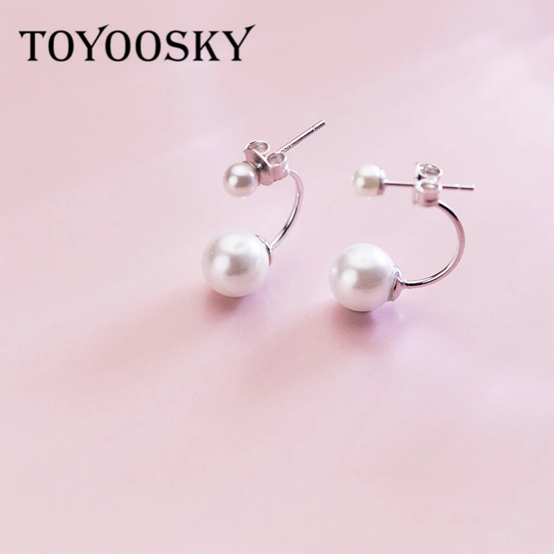 

TOYOOSKY 925 Sterling Silver Earrings Korean Fashion Beadeds Synthetic Pearl Earrings Short Drop Earrings Jewelry Brincos