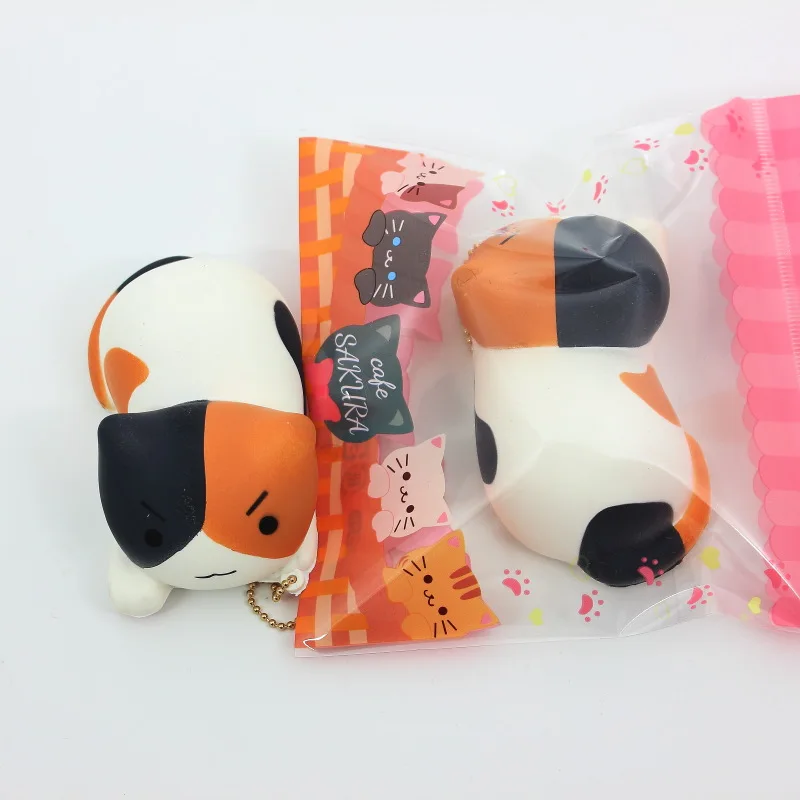 New arrival Hot sale 10cm original pack kawaii squishy slow rising naughty cat KT toys bags phone charm strap keychain squishies - Цвет: spot