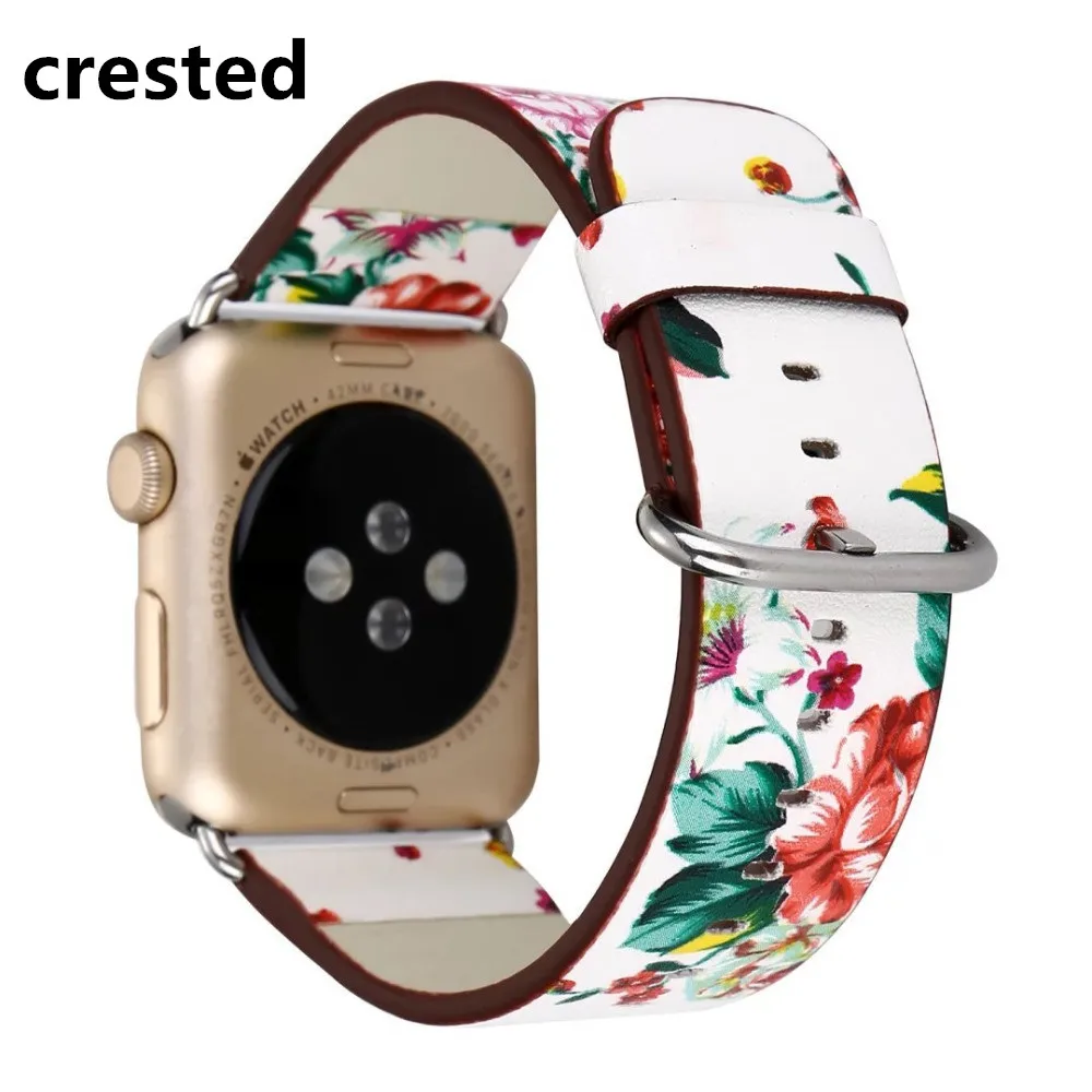 Кожаный ремешок с цветами для Apple Watch band 42 мм/38 мм correa iwatch 5 4 3 2 1 Цветочный браслет с принтом браслет ремешок для часов