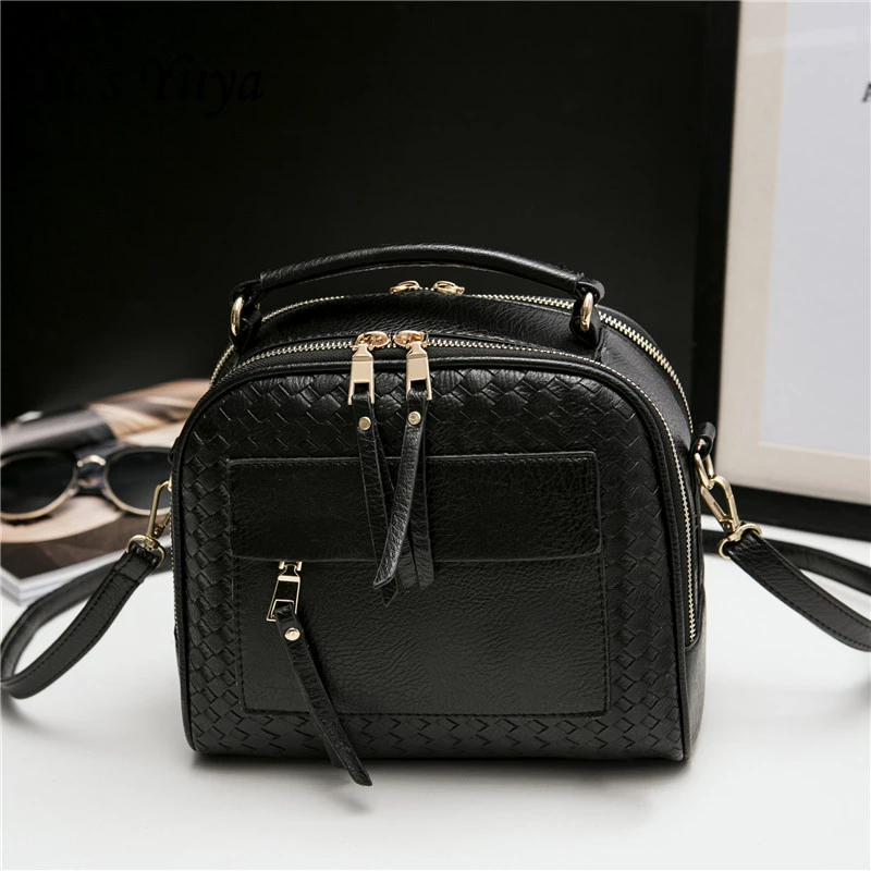 

It's YiiYa 2018 3 Colors Women PU HandBag Fashion Casual Lady Style Knitting Bag Solid Girls Messenger Bags XK8229