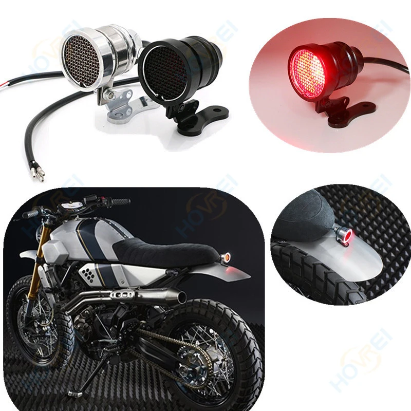 

Universal Motorcycles retro led Taillights Mesh Grill Guard Tail Brake light Lamp Fender Mount for Harley Chopper Cafe Racer