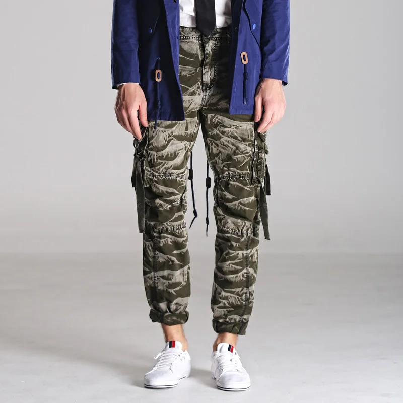 2016 New Men Cargo Pants army green black big pockets decoration Casual