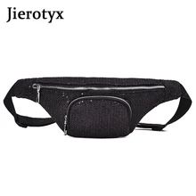 JIEROTYX модная поясная сумка для женщин, поясная сумка, повседневная черная кожаная сумка с пайетками на цепочке, кошелек на молнии, дорожная нагрудная сумка, высокое качество