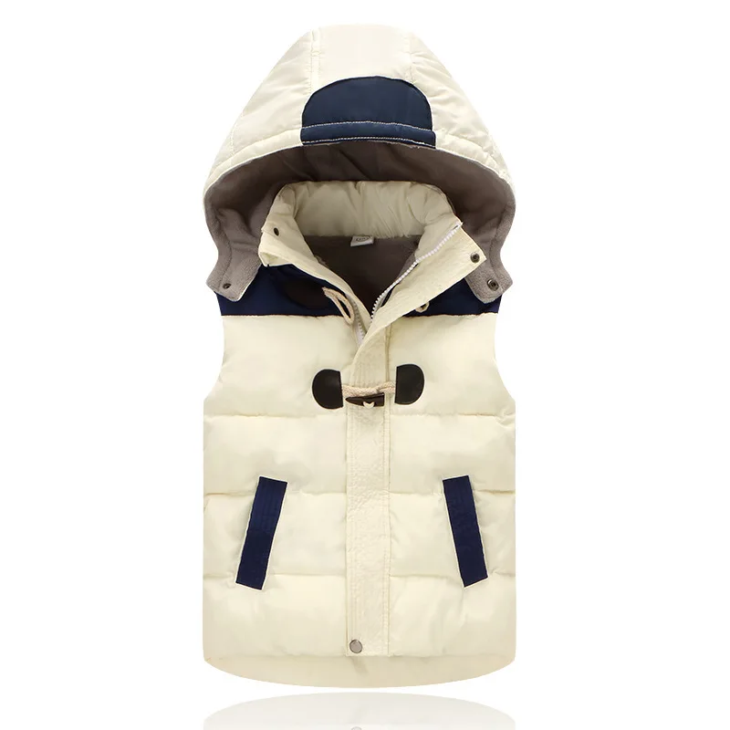 Winter Baby and Girls Boys Hooded Horn Buckle Fleece Lined Puff Vest Jackets School Kids Waistcoat Child Outfit Tops 2-12 Yr