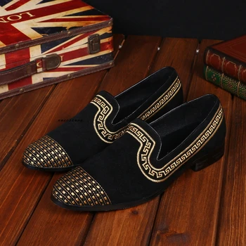 

British style embroidery leather slip on comfortable loafers round toe black color flat shoes men's casual flats large size EU46