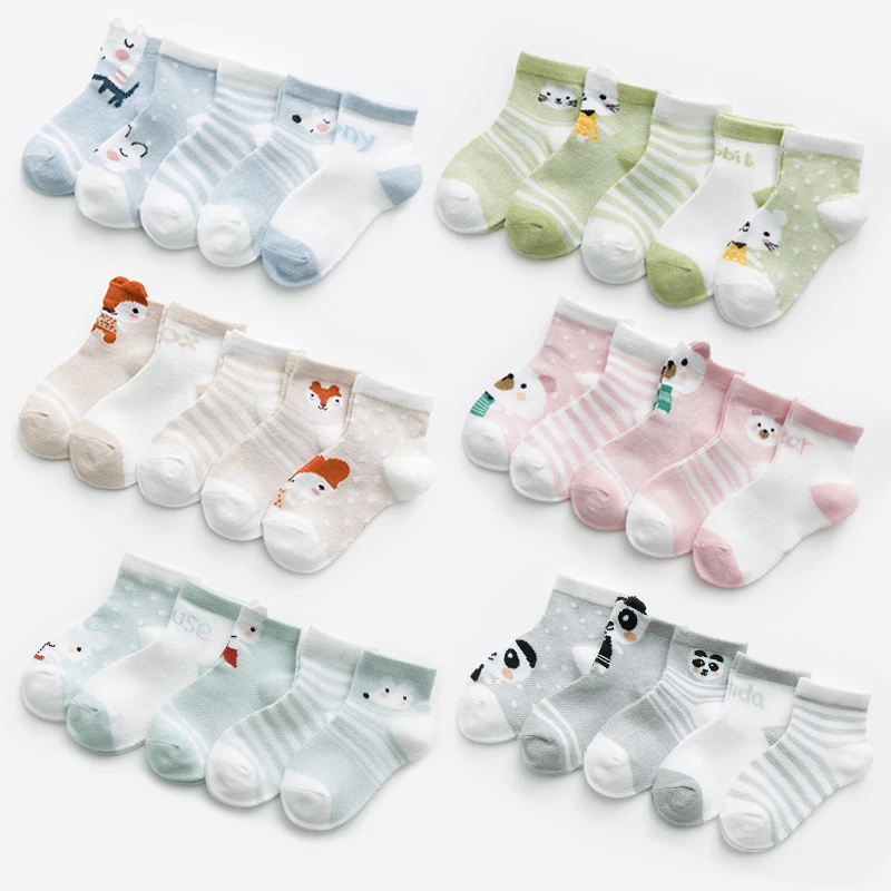 

5pairs/pack Baby Toddler Sock Fox Pattern 0-24M Mesh Cotton Summer Socks For Newborns Girl Babies Boys