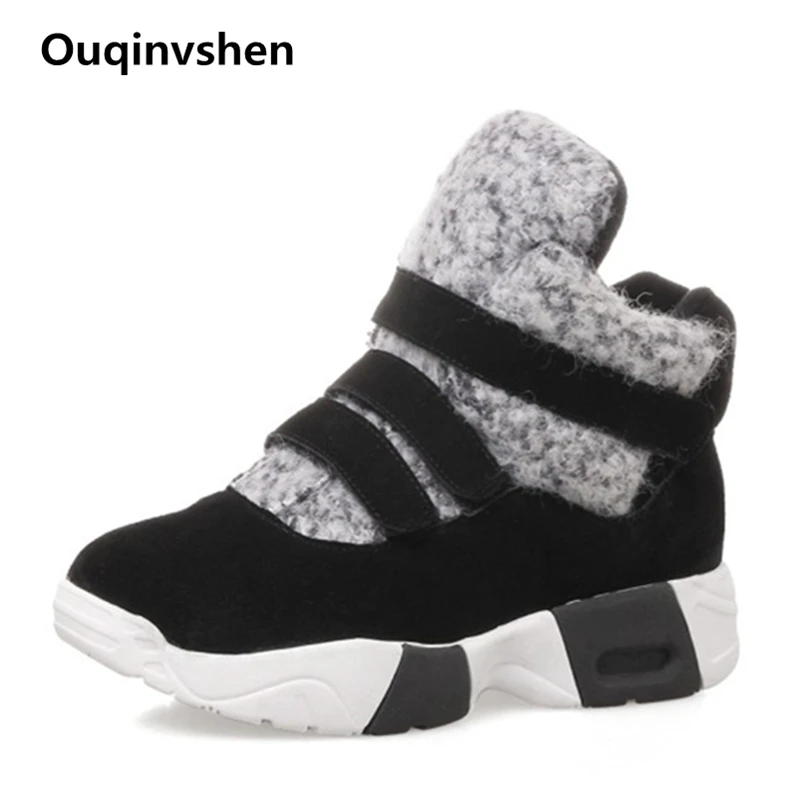 

Ouqinvshen Black Platform Boots Winter Boots Women 2018 Mixed Colors Warm Wedges Ankle Boots Round Toe Casual Rubber Boots