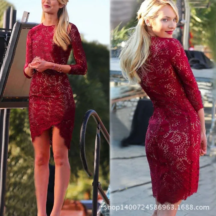 Wine Colored Prom Lace Dresses Runway Dress Red vestido De Festa 2015