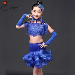 Детская Одежда для танцев, сценический костюм с бахромой, платья для участия в конкурсах детское танцевальное платье латинское платье для