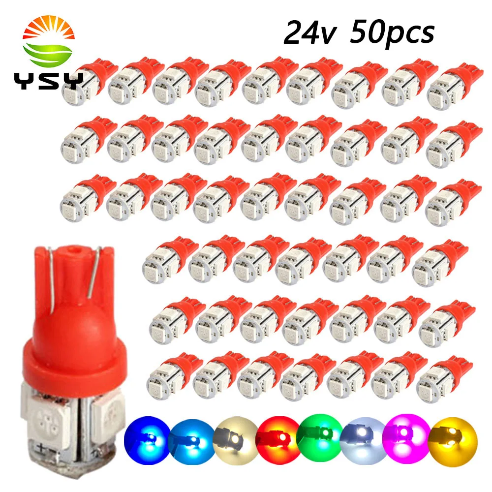 

YSY T10 5SMD DC 24V 1W 5050 5 SMD 192 168 194 W5W white/blue/red/green/amber/pink Xenon LED Side Light Wedge Bulb Lamp For Car