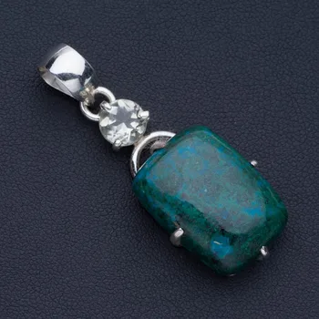 

Natural Chrysocolla and Green Amethyst Punk Style 925 Sterling Silver Pendant 2" P0731