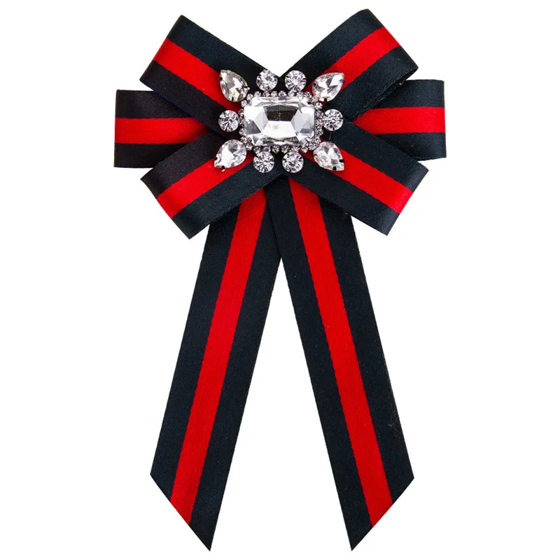 Бант Кристалл женские Броши Булавки холст ткань бант галстук корсаж брошь для женщин Одежда Аксессуары для платья - Окраска металла: Black Red Black bow